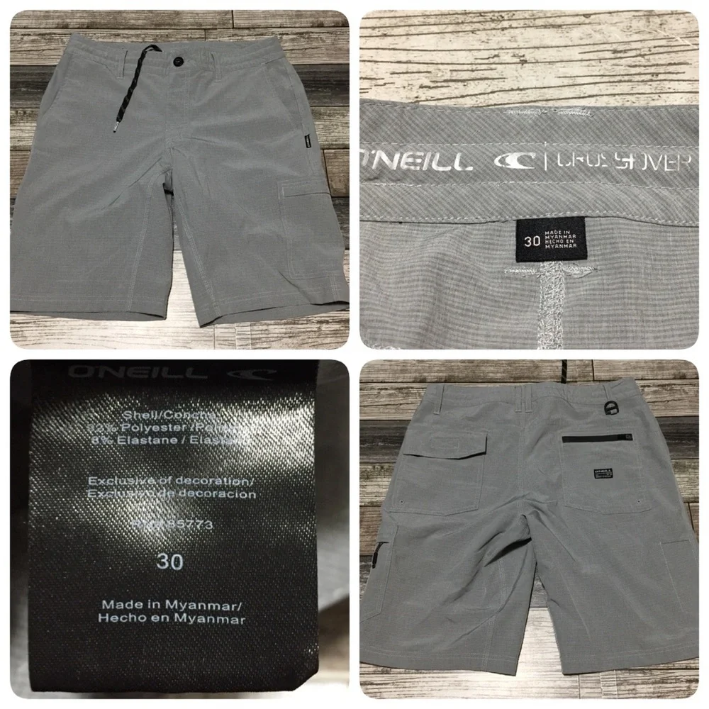 Oneill Crossover Cargo Shorts Men’s 30 Gray (Inseam 10) Drawstring Stretch